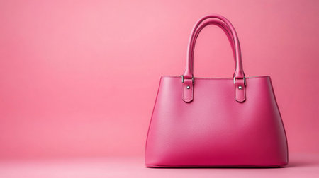 A stylish pink handbag sits elegantly against a soft pink background, showcasing modern fashion and design elements perfect for lifestyle marketing.の素材