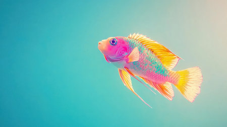 Colorful tropical fish gliding through serene blue waters, showcasing vibrant scales and fins. Perfect for backgrounds, nature themes, or aquatic projects.の素材