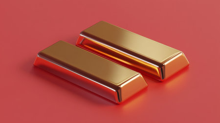 This captivating image features shiny gold bars against a vibrant red background, symbolizing wealth and prosperity. Ideal for finance and luxury themes.の素材