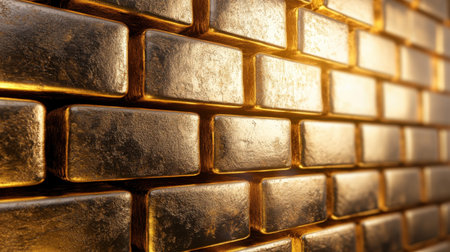 This stunning close-up features a stylish arrangement of gleaming gold bars against a vivid textured background, exuding luxury and wealth.の素材