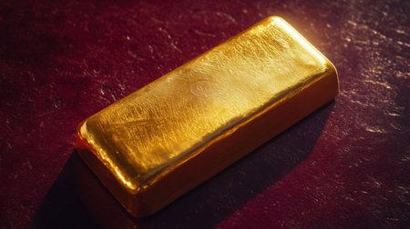 A stunning gold bar rests on a rich background, symbolizing luxury and wealth, ideal for themes related to finance, investment, and prosperity.の素材