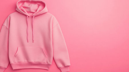 This image features a soft pink hoodie laid against a light pink background, ideal for showcasing trendy apparel and casual fashion styles.の素材
