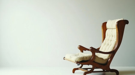 This elegant wooden armchair features cream upholstery and a minimalist design, perfect for adding comfort and style to any interior space.の素材