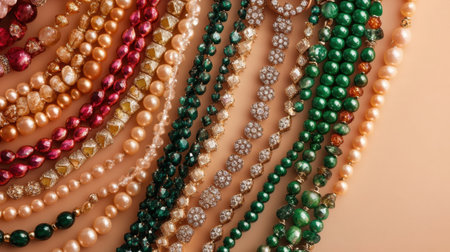 A stunning array of colorful beaded necklaces showcasing the beauty of creativity and craftsmanship. Perfect for fashion enthusiasts and designers.の素材