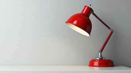 This image features a striking red desk lamp with an adjustable arm, perfect for adding a splash of color to modern interiors and workspaces.の素材