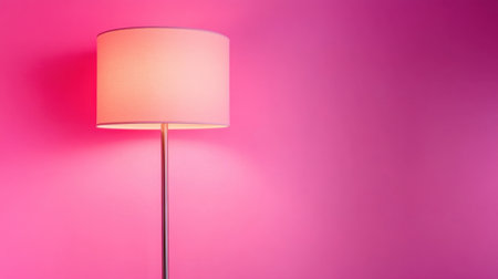 This image features a soft light lamp with a pink shade, casting a gentle glow against a vibrant pink background, creating a warm and inviting atmosphere.の素材