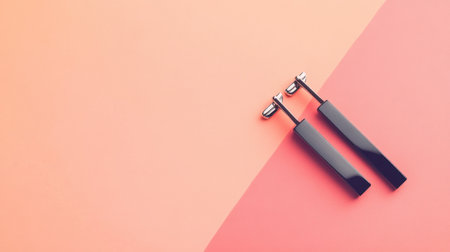 A stylish black razor rests on a soft peach and coral background, perfect for promoting men's grooming, personal care, and modern hygiene products.の素材