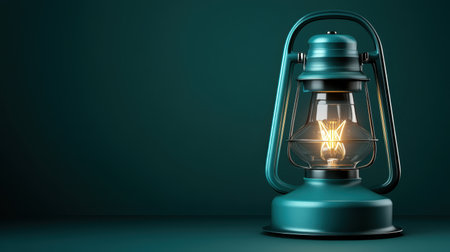 A stunning vintage teal lantern radiates warm light against a dark teal background, evoking a cozy and nostalgic atmosphere perfect for home decor.の素材