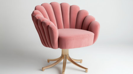 Discover the charm of this elegant pink velvet chair featuring a unique shell design and a luxurious gold base, ideal for enhancing modern interiors.の素材