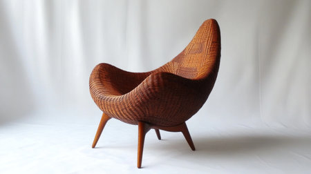 This distinctive lounge chair features a curved design and wooden legs, making it an ideal addition to contemporary living spaces. The unique texture adds warmth and style.の素材