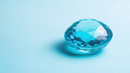 A stunning blue crystal gemstone shines vividly against a soft blue background, providing an elegant and luxurious visual perfect for design and decoration.の素材