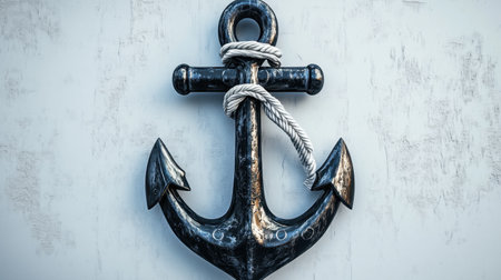 This close-up image showcases a textured anchor adorned with a twisted rope, perfect for ocean-inspired decor and maritime themes.の素材