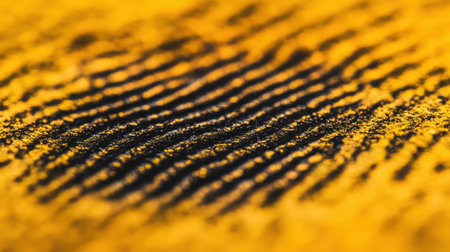 A vibrant close-up image showcasing an abstract fingerprint pattern over a bright yellow surface. The intricate lines and textures create a striking visual effect, ideal for artistic projects.の素材