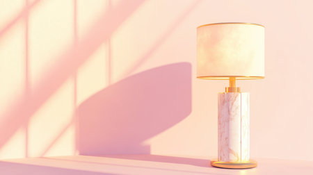 This elegant marble lamp brings a warm glow to a minimalist pink decor, casting gentle shadows that enhance the tranquil atmosphere of any room.の素材