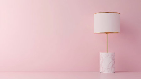 A stylish modern table lamp featuring a marble base and golden accents, set against a soft pink background. Perfect for enhancing interior design themes.の素材