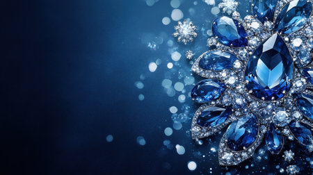 Captivating blue gemstone brooch featuring exquisite facets and sparkling accents set against a rich bokeh background, perfect for fashion or jewelry themes.の素材