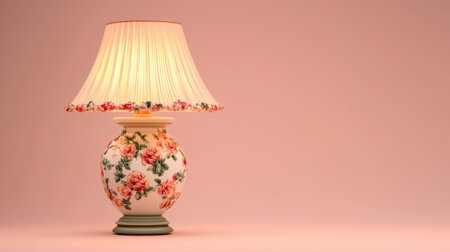This elegant floral table lamp features a vintage ceramic base adorned with delicate roses, emitting a warm glow from its pleated shade, perfect for enhancing any space.の素材