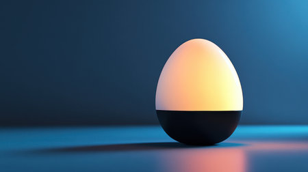 A modern decorative lamp designed in the shape of an egg emits a soft glow, perfect for creating a relaxing atmosphere in any interior space.の素材