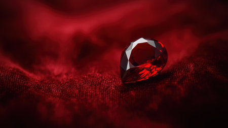 A stunning red gemstone sits gracefully on rich fabric, showcasing its unique brilliance and luxurious appearance, perfect for elegant designs and visuals.の素材