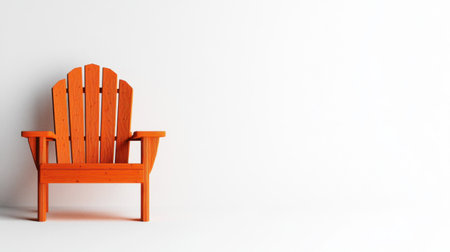 This vibrant orange Adirondack chair sits against a minimalist white background, creating a striking visual contrast perfect for outdoor decor and relaxation.の素材