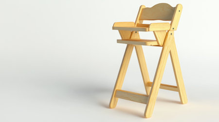 This image features a wooden high chair designed for child feeding, showcasing a minimalist yet sturdy construction in a bright setting. Perfect for family spaces.の素材