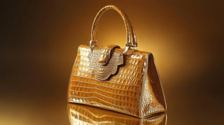 This captivating golden crocodile skin handbag features a glossy finish and an elegant design, perfect for adding sophistication to any outfit.の素材