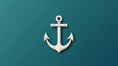 This image features a vintage-style nautical anchor in a light color, set against a soothing turquoise background, perfect for maritime themes.の素材