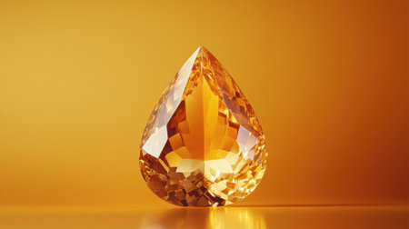 A striking pear-shaped yellow gemstone captures light and brilliance, set against a soft orange background, perfect for luxury and elegance themes.の素材