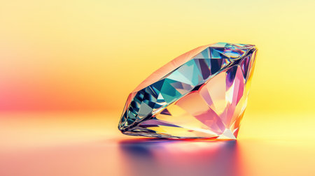 A stunning diamond glistens on a smooth surface, illuminated by gentle pastel hues and artistic lighting, capturing elegance and beauty in every facet.の素材
