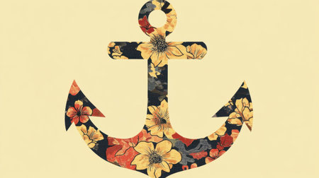 This unique floral anchor design in vibrant colors offers a fresh take on nautical themes, perfect for decorations and graphic projects.の素材