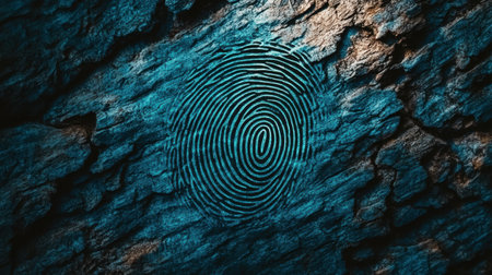 Captivating fingerprint imprint on rustic tree bark, showcasing unique textures and shadows. A blend of nature and artistry revealing identity and details.の素材