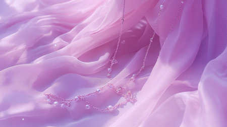This captivating image showcases a draped pink fabric accented with delicate jewelry and soft pearls, creating a serene and elegant atmosphere.の素材