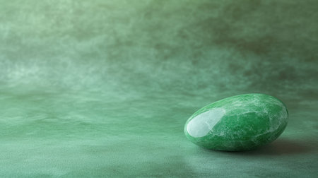 A tranquil green stone rests elegantly on a soft green background, showcasing natural beauty and smooth texture, perfect for relaxation and meditation themes.の素材