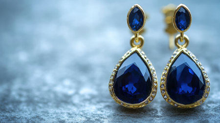 This stunning pair of blue gemstone earrings showcases exquisite gold detailing, perfect for enhancing any outfit on special occasions or celebrations.の素材