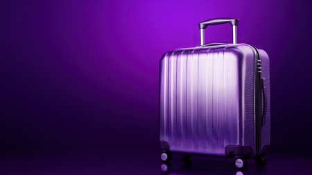 A glossy purple suitcase stands elegantly against a vibrant purple backdrop, capturing the essence of modern travel and style for fashionable journeys.の素材
