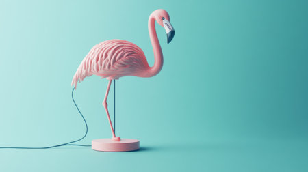 A striking pink flamingo lamp stands elegantly on a turquoise backdrop, blending playful design with modern decor. Perfect for brightening any space.の素材