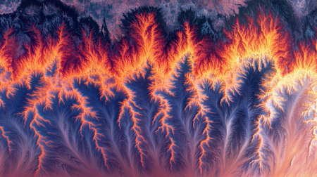 This stunning abstract artwork features vibrant orange and blue textures, creating a rich visual impact reminiscent of natural landscapes.の素材