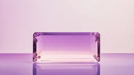 This stunning purple gemstone showcases a brilliant translucent quality, reflecting soft light against a minimalist backdrop, perfect for design elements.の素材