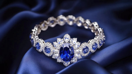 This stunning blue sapphire and diamond bracelet showcases intricate details and a luxurious finish, perfect for special occasions or elegant everyday wear.の素材