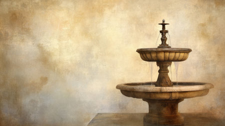 This captivating image features an elegant water fountain set against a soft golden background, showcasing timeless beauty and tranquility. Perfect for design projects.の素材