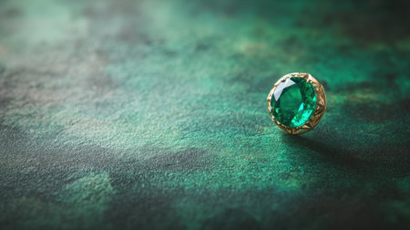 A striking green gemstone sits elegantly on a textured surface, combining luxury and beauty, perfect for illustrating fashion or jewelry themes.の素材