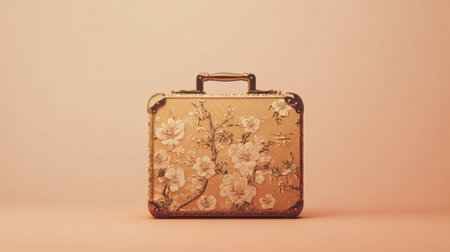 A beautiful vintage suitcase featuring intricate floral designs, resting on a soft pastel backdrop. Perfect for travel enthusiasts and artistic decor.の素材