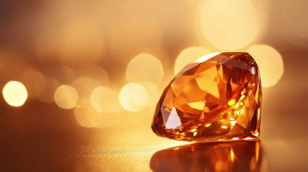 This striking amber gemstone showcases a warm hue and brilliant facets, set against a softly blurred background that enhances its luxurious essence.の素材