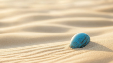 A stunning turquoise stone rests on a smooth expanse of sandy desert, showcasing gentle waves and warm lighting that highlights the natural beauty.の素材