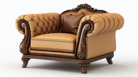 This luxurious vintage armchair features elegant detailing and plush upholstery in warm tones, making it a perfect addition to any stylish interior decor.の素材