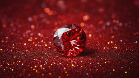 A stunning red gemstone glistens beautifully against a glittery backdrop, capturing the essence of luxury and elegance. Perfect for artistic projects.の素材