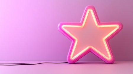 A captivating neon pink star shaped light stands out against a minimalist purple background, adding a playful and vibrant touch to any space.の素材