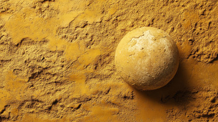 A unique yellow textured surface features a round sphere, adding a striking element for artistic projects and creative designs. Ideal for backgrounds.の素材