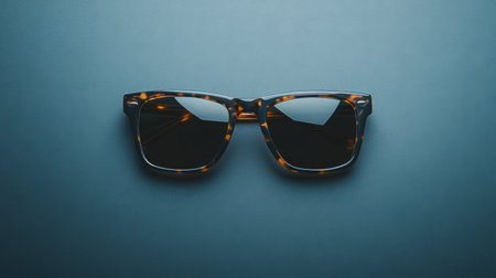 A chic pair of tortoiseshell sunglasses rests on a dark surface, showcasing a classic design perfect for summer and fashion enthusiasts.の素材