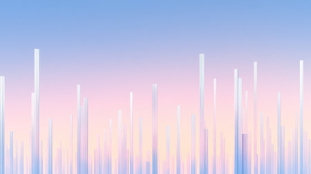 This image showcases a stunning abstract landscape with vertical lines against a soft pastel gradient sky, evoking a sense of tranquility and artistry.の素材